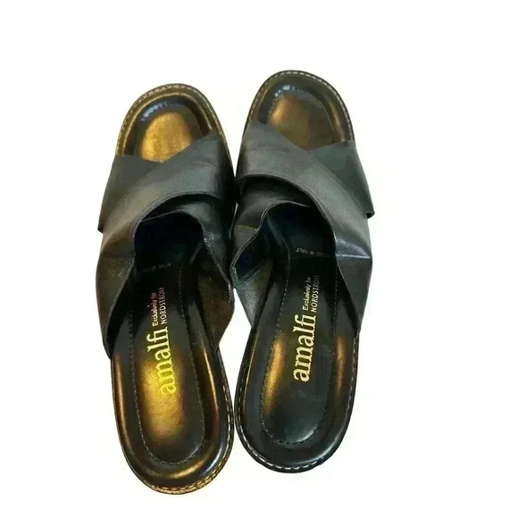 AMALFI for NORDSTROM Strappy Sandals Chunky Heels Sz 8 AA Black Leather ITALY - Picture 5 of 8